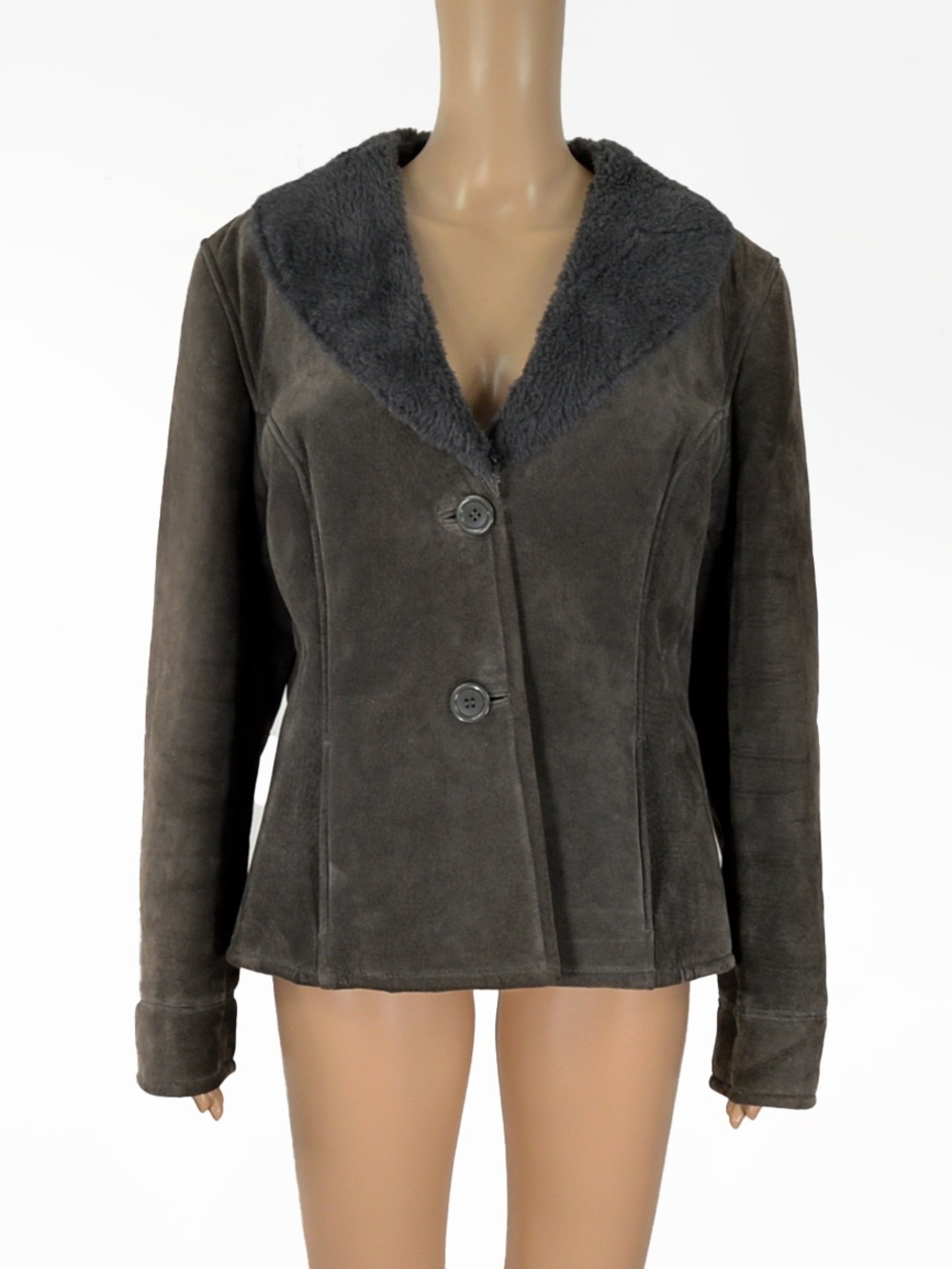 Vintage Danier Dusty Green Grey Suede Leather Sherpa Jacket